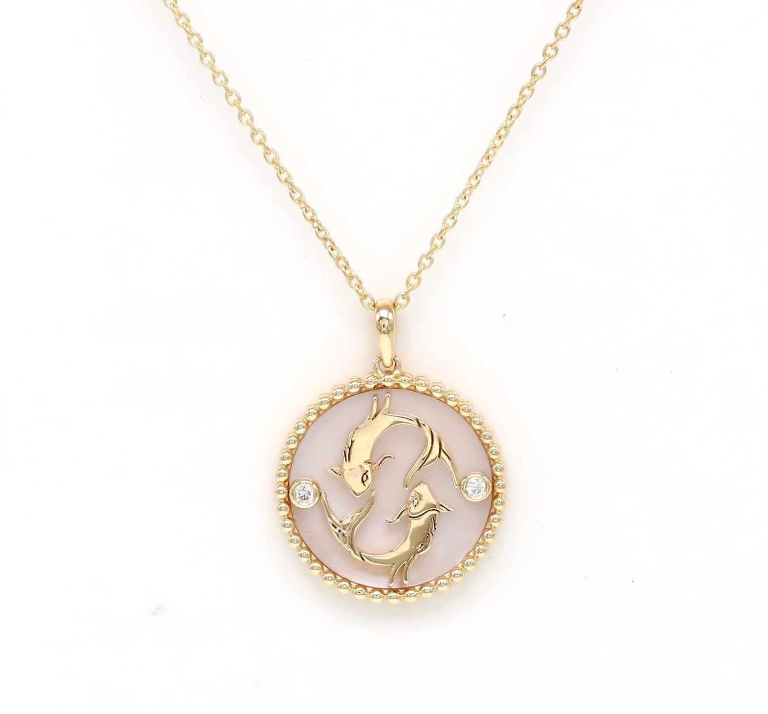 14K Gold Pink Mother of Pearl & Diamond Pisces Horoscope Medallion Medallion ALP-225Y-PIS.PM  - Abtin & Co.