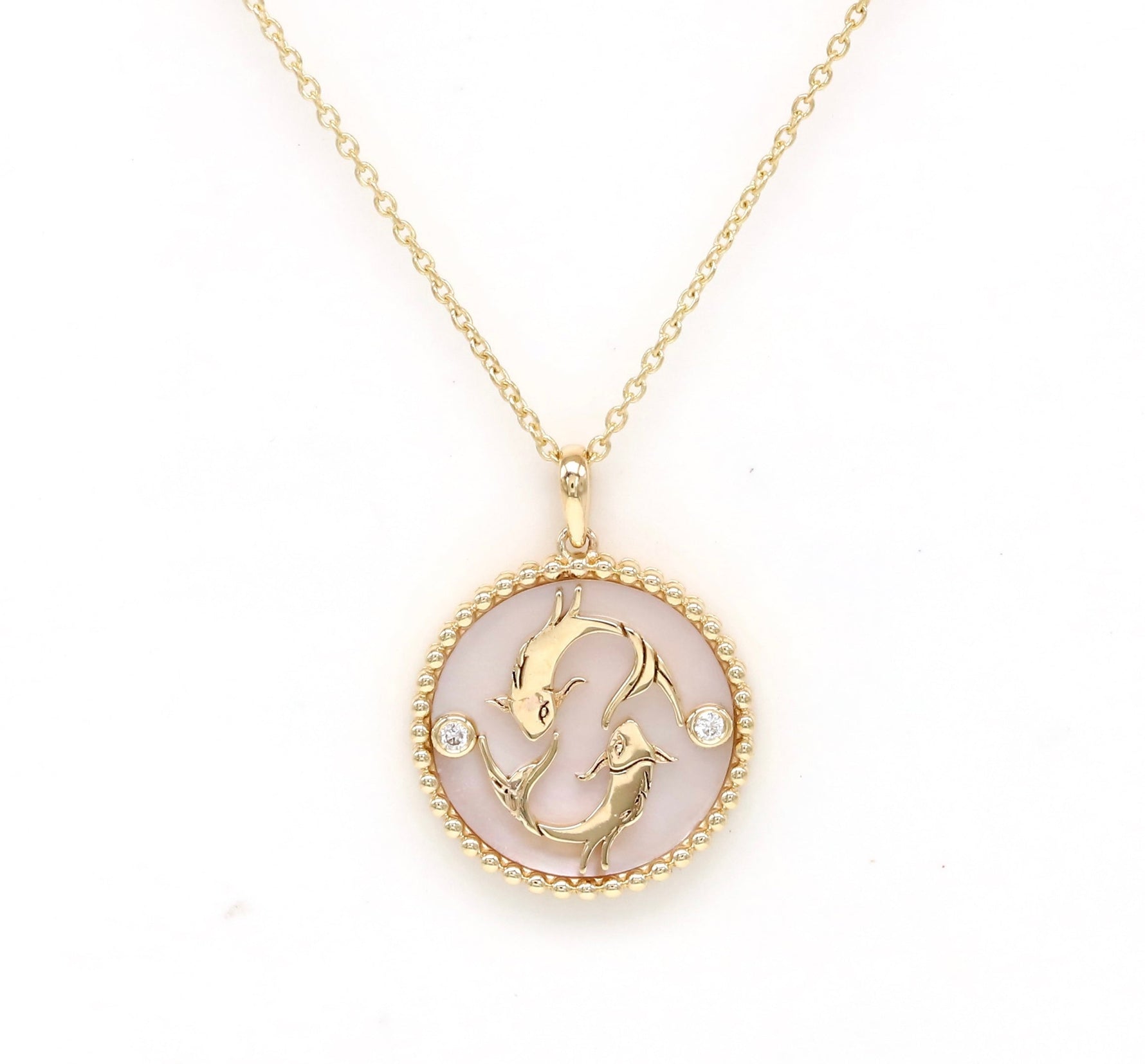 14K Gold Pink Mother of Pearl & Diamond Pisces Horoscope Medallion Medallion ALP-225Y-PIS.PM  - Abtin & Co.