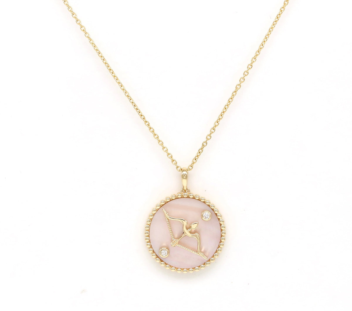 14K Gold Pink Mother of Pearl & Diamond Sagittarius Horoscope Medallion Medallion ALP-225Y-SAG.PM  - Abtin & Co.