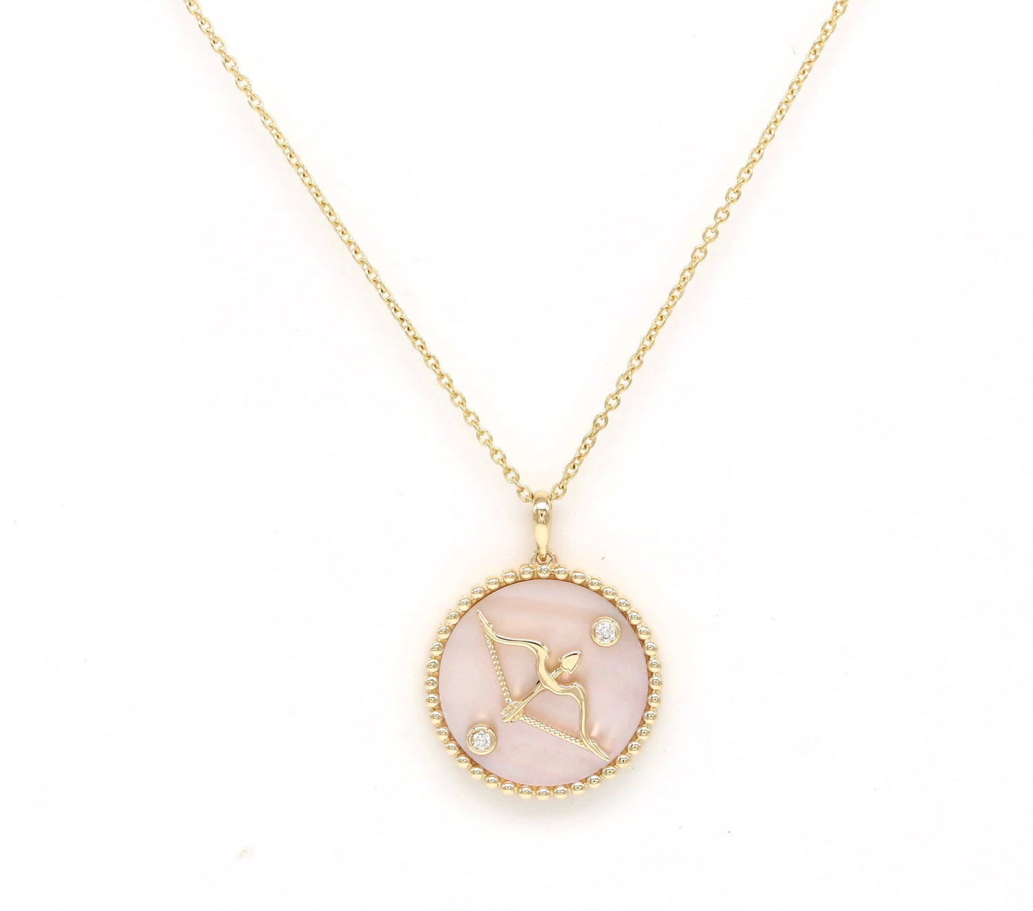 14K Gold Pink Mother of Pearl & Diamond Sagittarius Horoscope Medallion Medallion ALP-225Y-SAG.PM  - Abtin & Co.