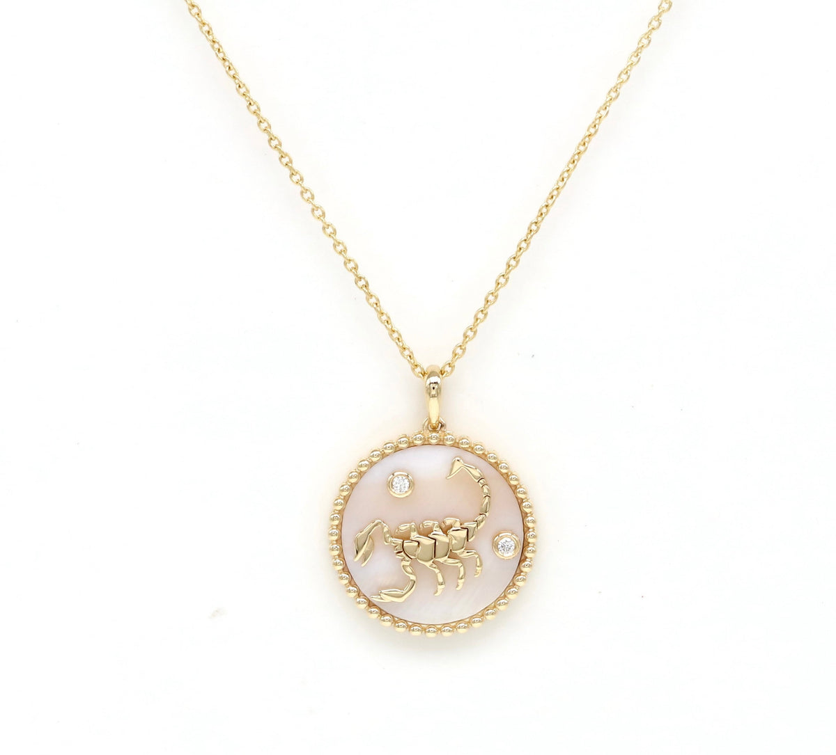 14K Gold Pink Mother of Pearl & Diamond Scorpio Horoscope Medallion Medallion ALP-225WR-SCO.PM  - Abtin & Co.