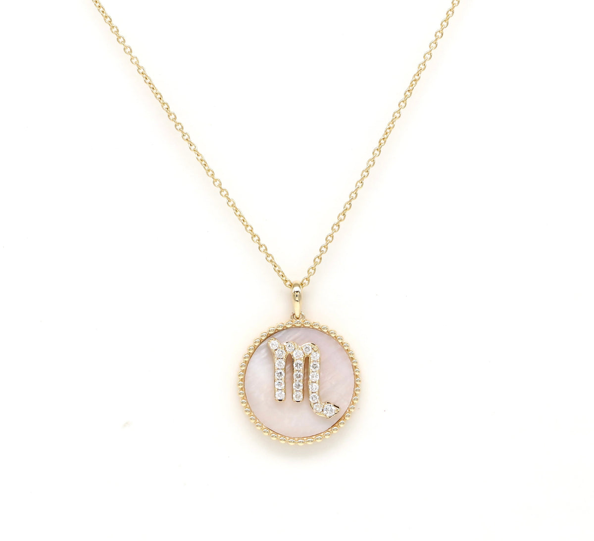 14K Gold Pink Mother of pearl & Diamond Scorpio Zodiac Medallion Medallion ALP-227Y-SCO.PM  - Abtin & Co.