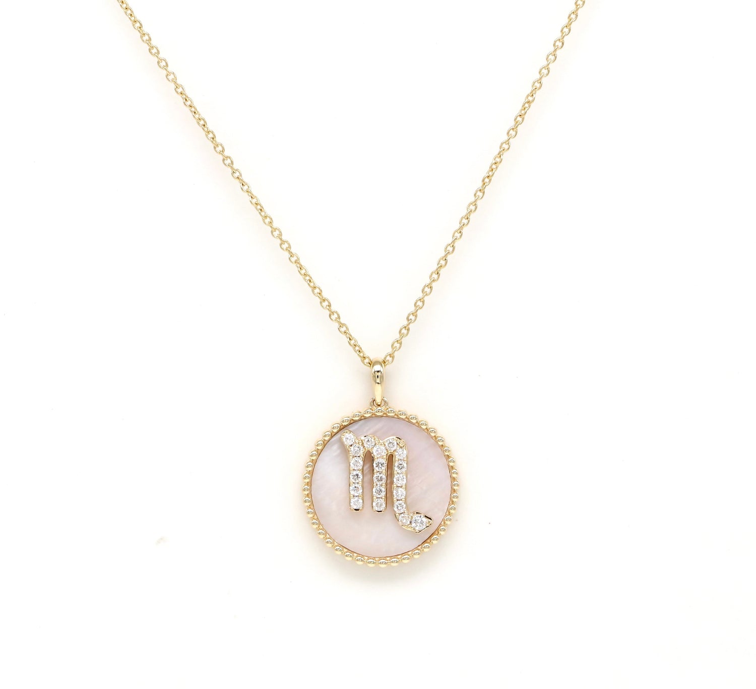 14K Gold Pink Mother of pearl & Diamond Scorpio Zodiac Medallion Medallion ALP-227Y-SCO.PM  - Abtin & Co.