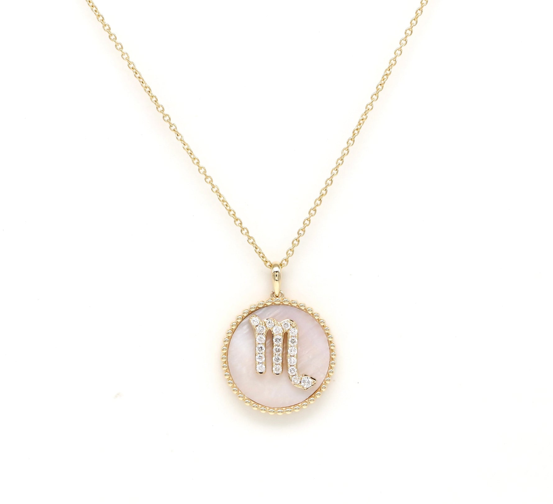 14K Gold Pink Mother of pearl & Diamond Scorpio Zodiac Medallion Medallion ALP-227Y-SCO.PM  - Abtin & Co.
