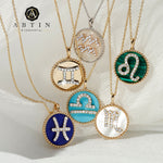 14K Gold Pink Mother of Pearl & Diamond Virgo Zodiac Medallion Medallion ALP-227Y-VIR.PM  - Abtin & Co.