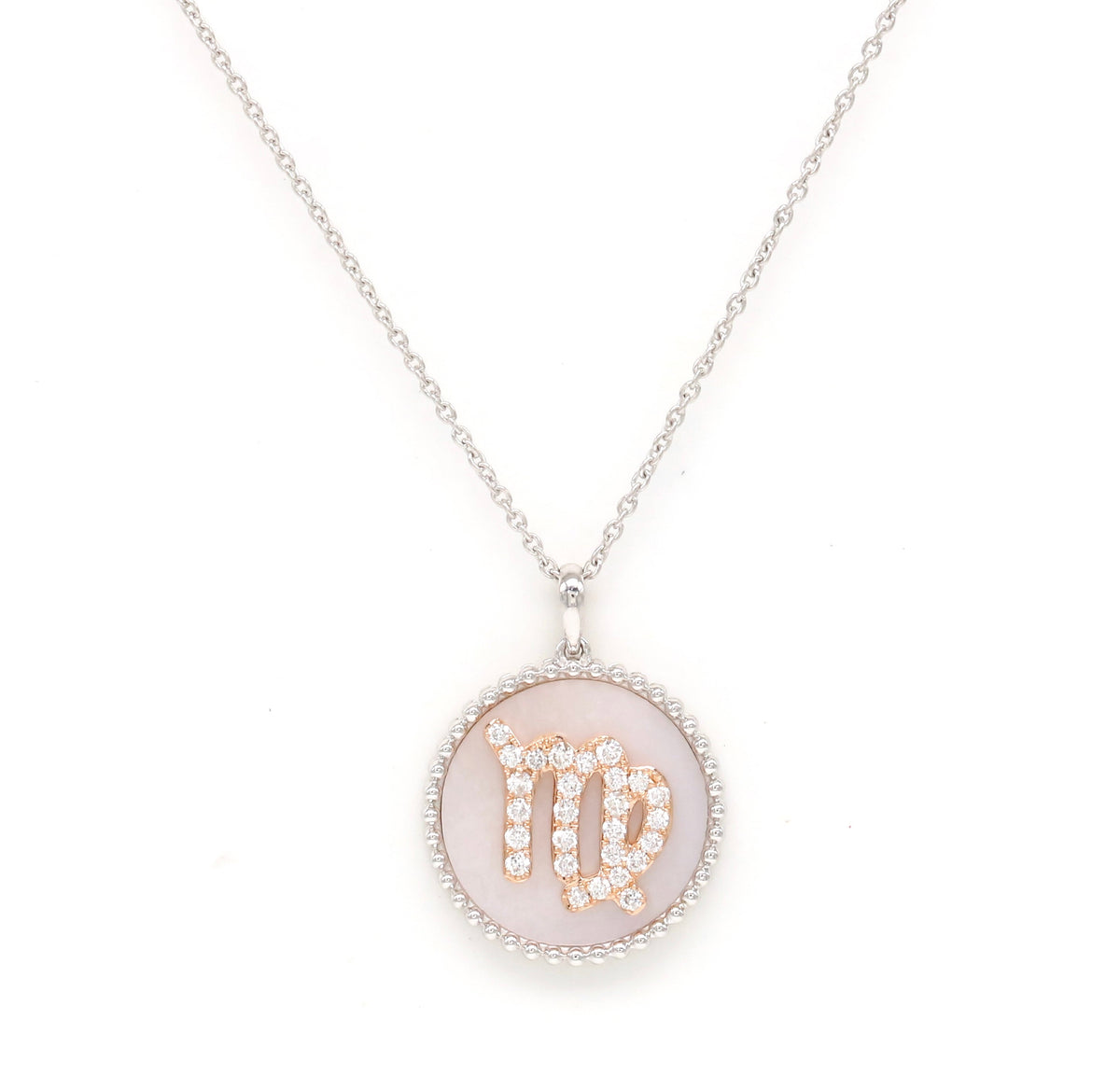 14K Gold Pink Mother of Pearl & Diamond Virgo Zodiac Medallion Medallion ALP-227Y-VIR.PM  - Abtin & Co.