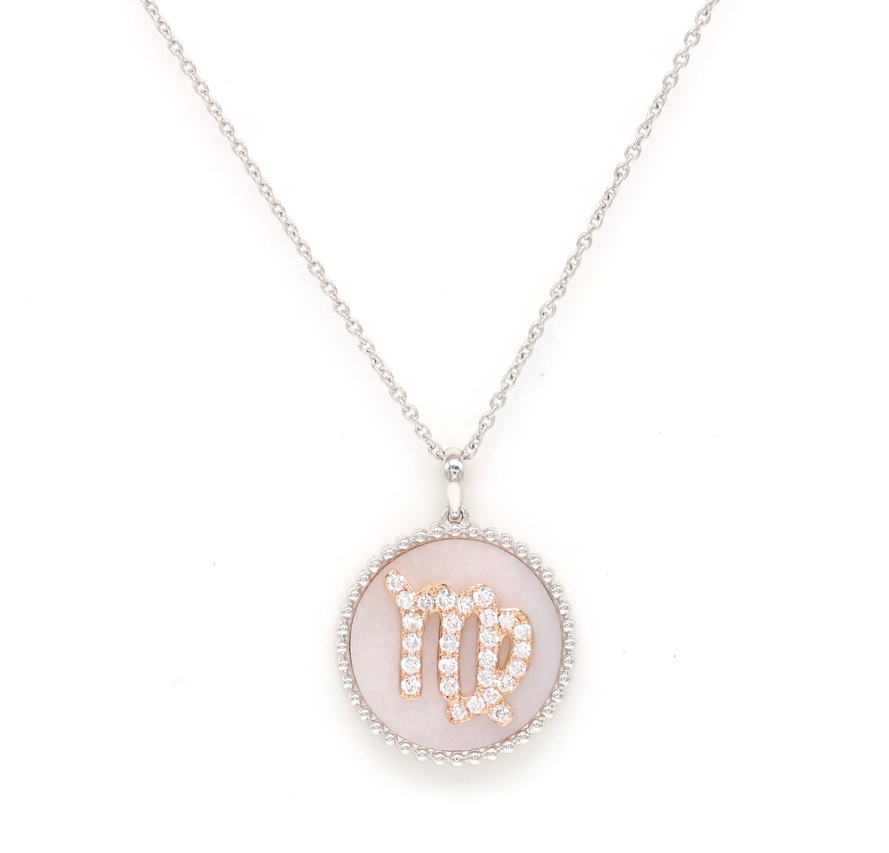 14K Gold Pink Mother of Pearl & Diamond Virgo Zodiac Medallion Medallion ALP-227Y-VIR.PM  - Abtin & Co.