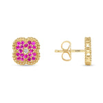14K Gold Pink Sapphire & Diamond Floral Studs Earrings Earring   - Abtin & Co.