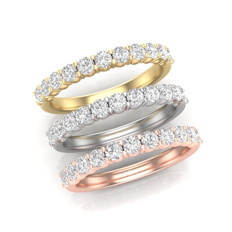 14K Gold Round Halfway Eternity Classic Prong Set Lab Grown Diamond Wedding Band Ring Round Cut ABB-159.1-LGD-43  - Abtin & Co.