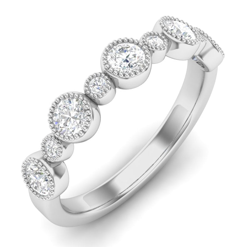 14K Gold Round Halfway Eternity Milgrain Alternating Bezel Set Lab Grown Diamond Wedding Band Ring Round Cut ABB-104.1-LGD-1  - Abtin & Co.