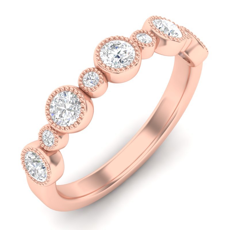 14K Gold Round Halfway Eternity Milgrain Alternating Bezel Set Lab Grown Diamond Wedding Band Ring Round Cut ABB-104.1-LGD-43  - Abtin & Co.