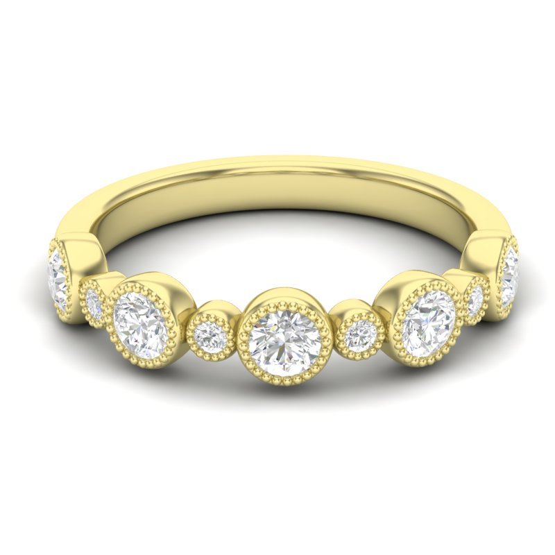 14K Gold Round Halfway Eternity Milgrain Alternating Bezel Set Lab Grown Diamond Wedding Band Ring Round Cut ABB-104.1-LGD-1  - Abtin & Co.
