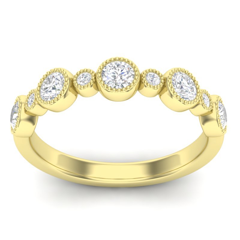 14K Gold Round Halfway Eternity Milgrain Alternating Bezel Set Lab Grown Diamond Wedding Band Ring Round Cut ABB-104.1-LGD-22  - Abtin & Co.