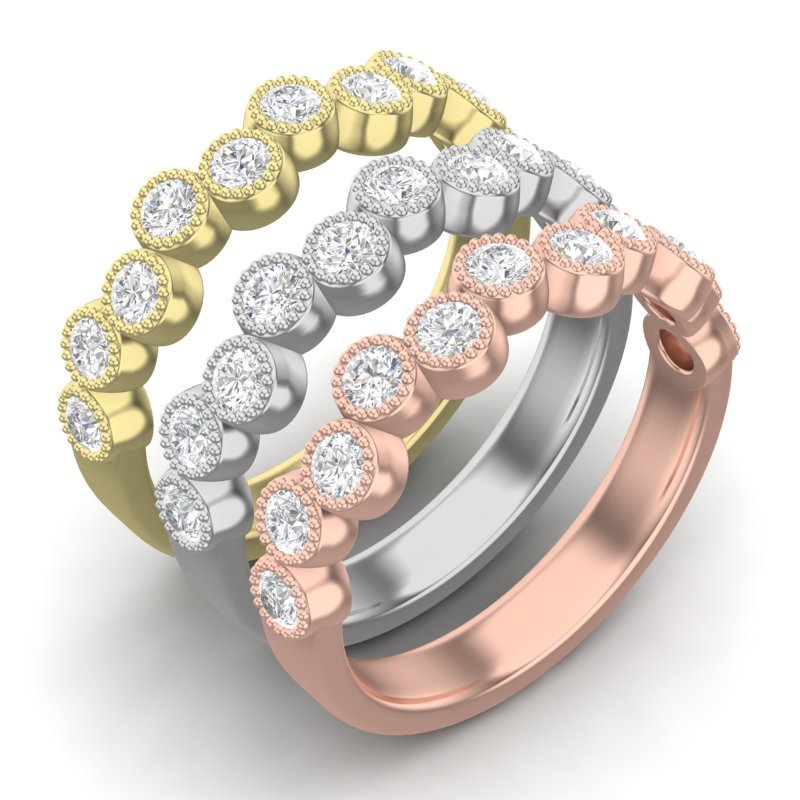 14K Gold Round Halfway Eternity Milgrain Bezel Set Lab Grown Diamond Wedding Band Ring Round Cut ABB-121.1-LGD-21  - Abtin & Co.
