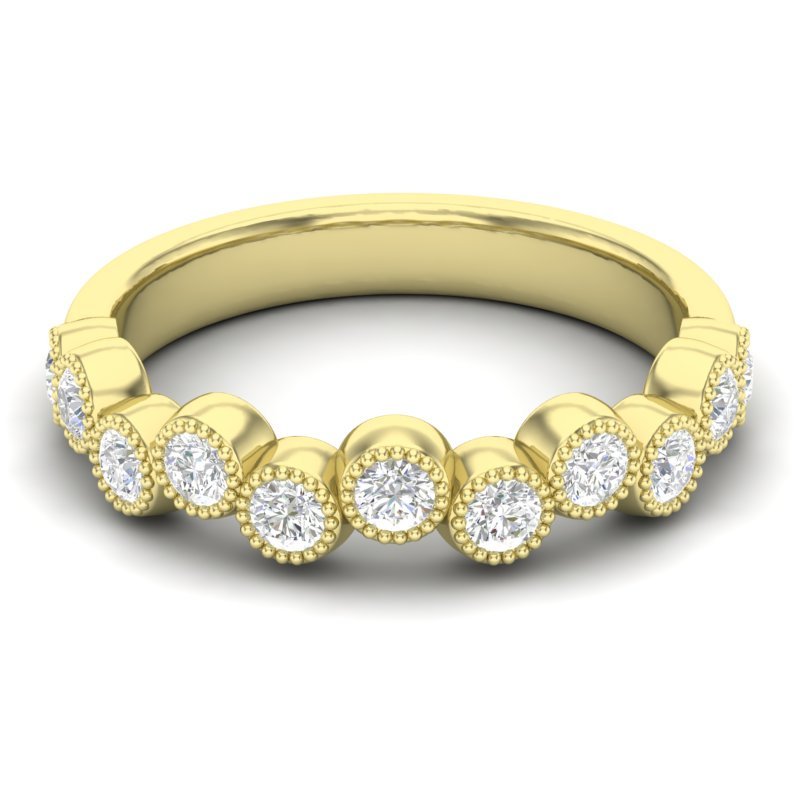 14K Gold Round Halfway Eternity Milgrain Bezel Set Lab Grown Diamond Wedding Band Ring Round Cut ABB-121.1-LGD-1  - Abtin & Co.