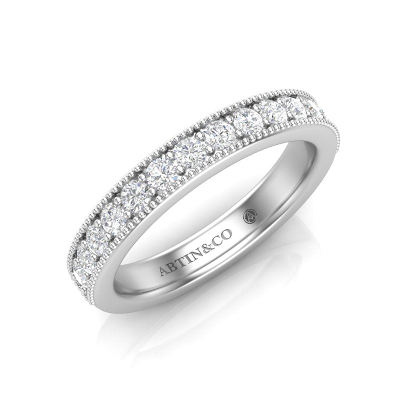 14K Gold Round Halfway Eternity Milgrain Chanel Pre Set Lab Grown Diamond Wedding Band Ring Round Cut ABB-250.3-LGD-1  - Abtin & Co.