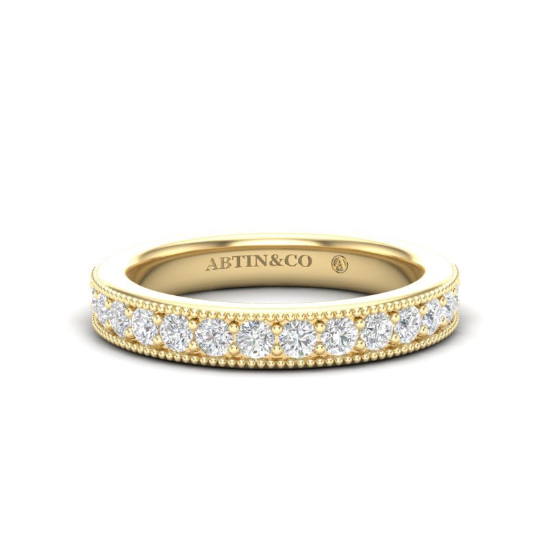 14K Gold Round Halfway Eternity Milgrain Chanel Pre Set Lab Grown Diamond Wedding Band Ring Round Cut ABB-250.1-LGD-1  - Abtin & Co.