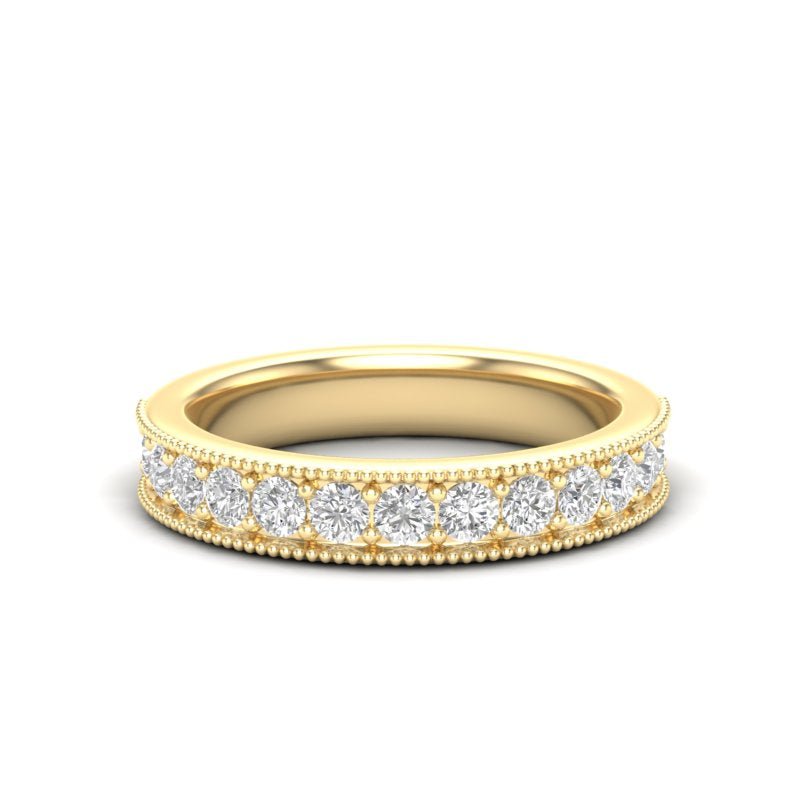 14K Gold Round Halfway Eternity Milgrain Chanel Pre Set Lab Grown Diamond Wedding Band Ring Round Cut ABB-250.3-LGD-1  - Abtin & Co.