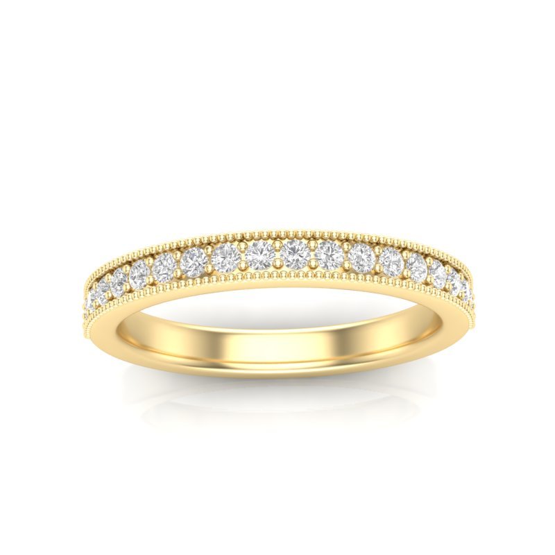 14K Gold Round Halfway Eternity Milgrain Chanel Pre Set Lab Grown Diamond Wedding Band Ring Round Cut ABB-250.1-LGD-22  - Abtin & Co.