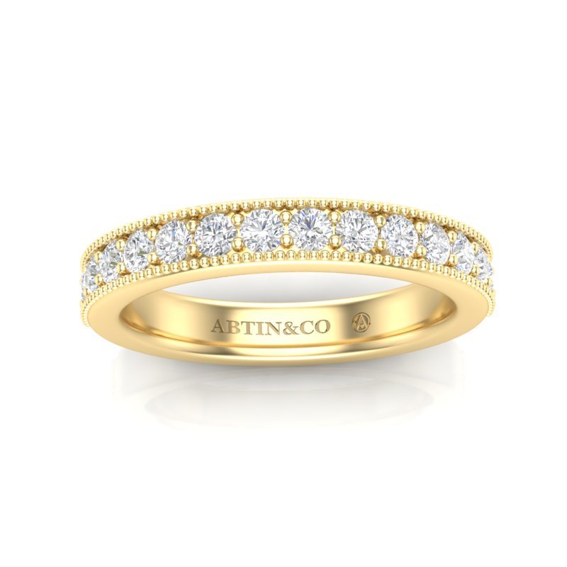 14K Gold Round Halfway Eternity Milgrain Chanel Pre Set Lab Grown Diamond Wedding Band Ring Round Cut ABB-250.3-LGD-22  - Abtin & Co.