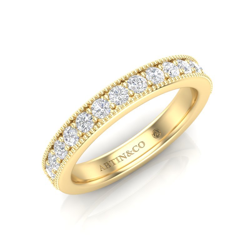 14K Gold Round Halfway Eternity Milgrain Chanel Pre Set Lab Grown Diamond Wedding Band Ring Round Cut ABB-250.3-LGD-22  - Abtin & Co.