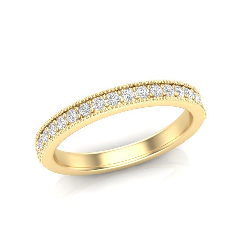 14K Gold Round Halfway Eternity Milgrain Chanel Pre Set Lab Grown Diamond Wedding Band Ring Round Cut ABB-250.1-LGD-22  - Abtin & Co.
