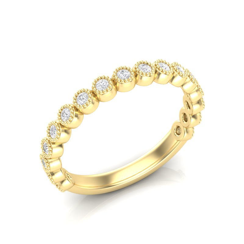 14K Gold Round Halfway Eternity Milgrain Modern Bezel Set Lab Grown Diamond Wedding Band Ring Round Cut ABB-166-LGD-22  - Abtin & Co.
