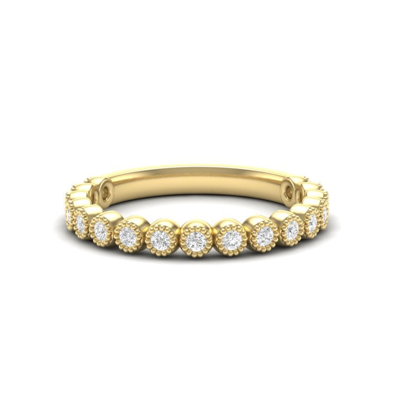 14K Gold Round Halfway Eternity Milgrain Modern Bezel Set Lab Grown Diamond Wedding Band Ring Round Cut ABB-166-LGD-1  - Abtin & Co.