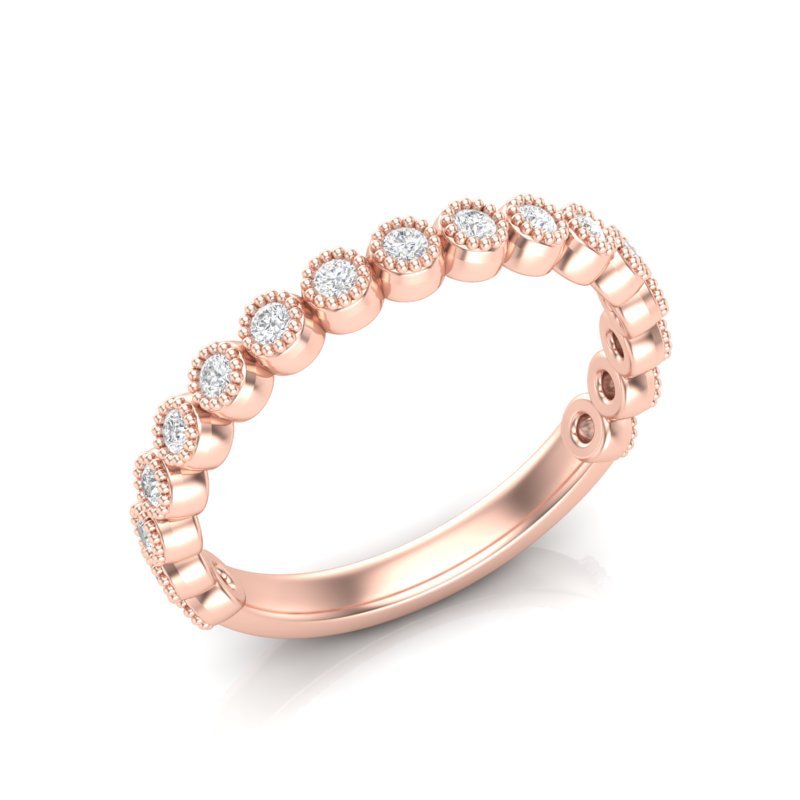14K Gold Round Halfway Eternity Milgrain Modern Bezel Set Lab Grown Diamond Wedding Band Ring Round Cut ABB-166-LGD-43  - Abtin & Co.