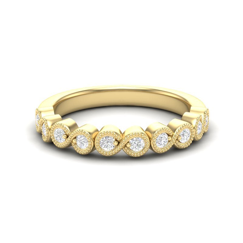 14K Gold Round Halfway Eternity Milgrain Modern Bezel Set Lab Grown Diamond Wedding Band Ring Round Cut ABB-117-LGD-1  - Abtin & Co.