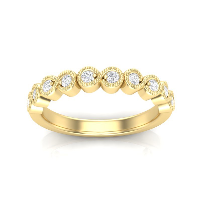 14K Gold Round Halfway Eternity Milgrain Modern Bezel Set Lab Grown Diamond Wedding Band Ring Round Cut ABB-117-LGD-1  - Abtin & Co.