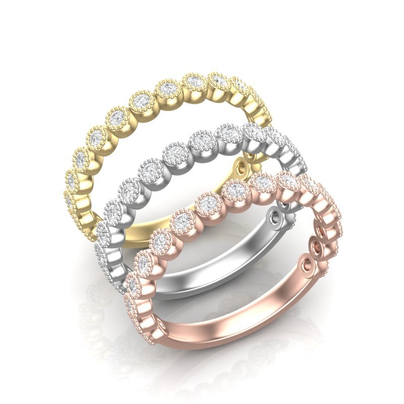14K Gold Round Halfway Eternity Milgrain Modern Bezel Set Lab Grown Diamond Wedding Band Ring Round Cut ABB-166-LGD-43  - Abtin & Co.