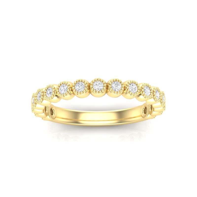 14K Gold Round Halfway Eternity Milgrain Modern Bezel Set Lab Grown Diamond Wedding Band Ring Round Cut ABB-166-LGD-22  - Abtin & Co.