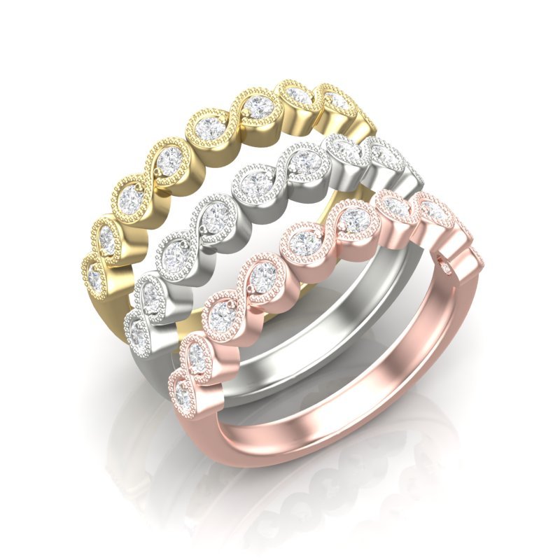 14K Gold Round Halfway Eternity Milgrain Modern Bezel Set Lab Grown Diamond Wedding Band Ring Round Cut ABB-117-LGD-22  - Abtin & Co.