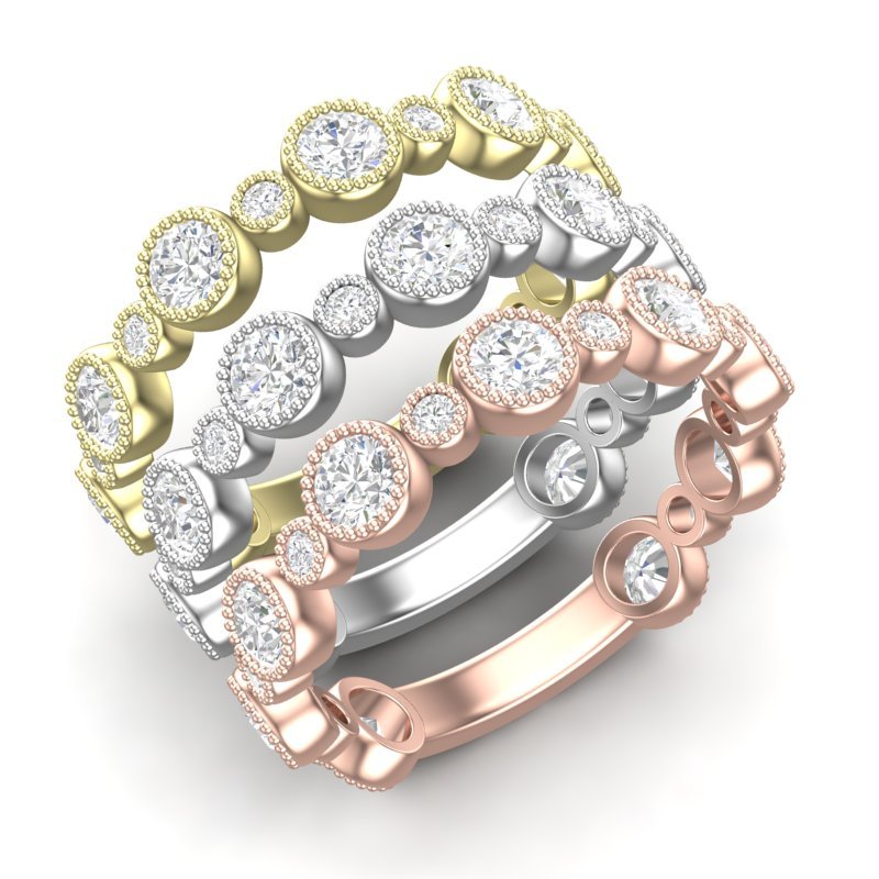 14K Gold Round Three Quarter Way Eternity Milgrain Alternating Bezel Set Lab Grown Diamond Wedding Band Ring Round Cut ABB-104.2-LGD-22  - Abtin & Co.