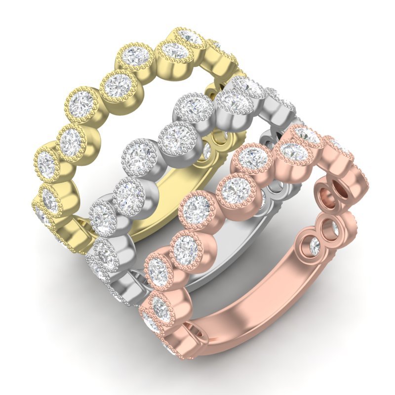 14K Gold Round Three Quarter Way Eternity Milgrain Bezel Set Lab Grown Diamond Wedding Band Ring Round Cut ABB-121.2-LGD-22  - Abtin & Co.