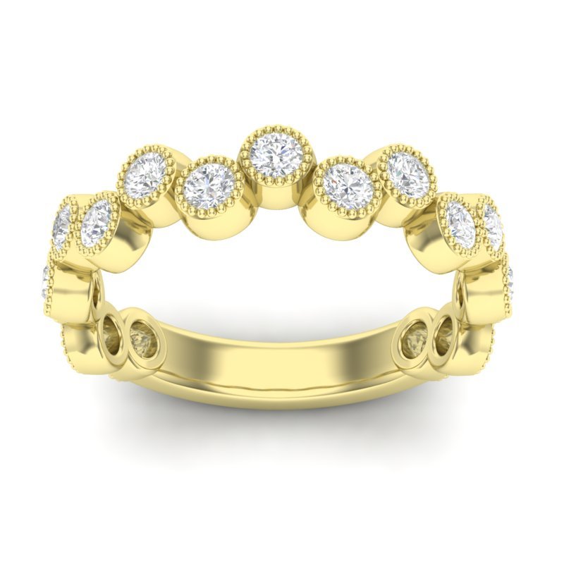 14K Gold Round Three Quarter Way Eternity Milgrain Bezel Set Lab Grown Diamond Wedding Band Ring Round Cut ABB-121.2-LGD-1  - Abtin & Co.