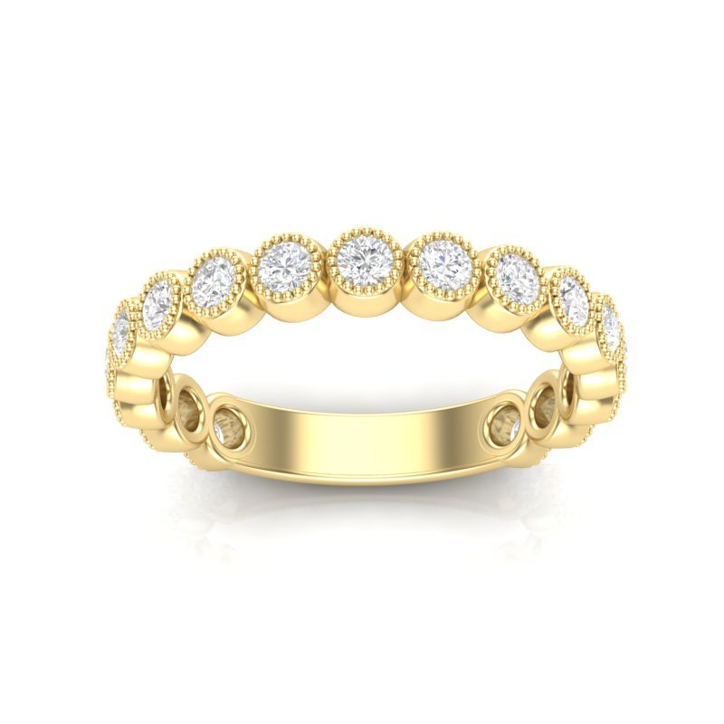 14K Gold Round Three-quarters Eternity Milgrain Bezel Set Lab Grown Diamond Wedding Band Ring Round Cut ABB-122-LGD-1  - Abtin & Co.