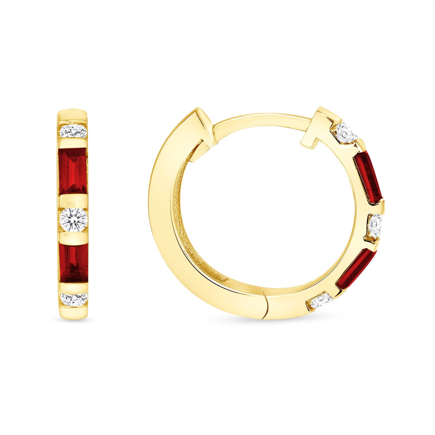 14K Gold Ruby & Diamond Huggie Earrings Earring ABE-110/2-RUD  - Abtin & Co.