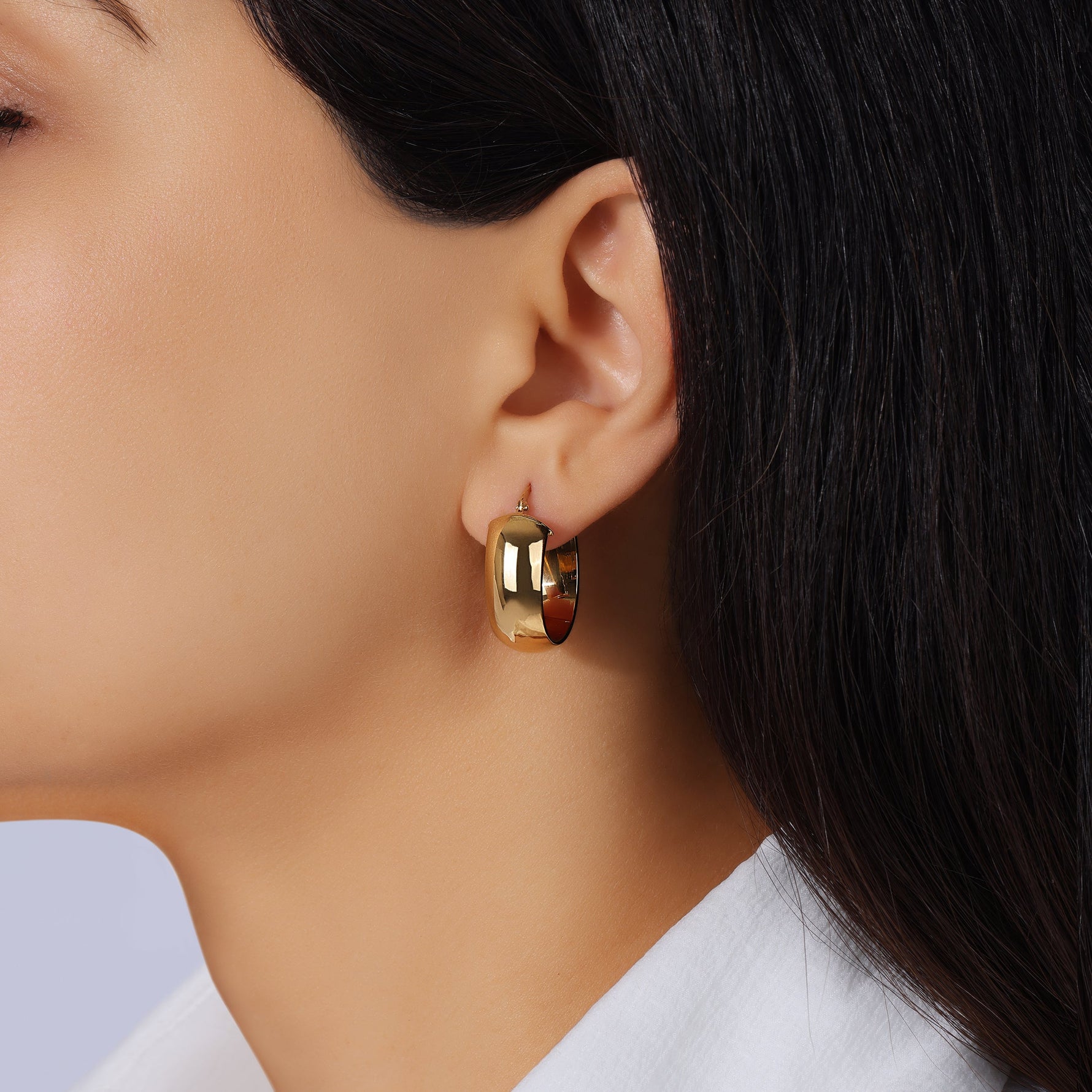 14K Gold Small Wide Hoop Earrings Earring ABGE-136-G  - Abtin & Co.