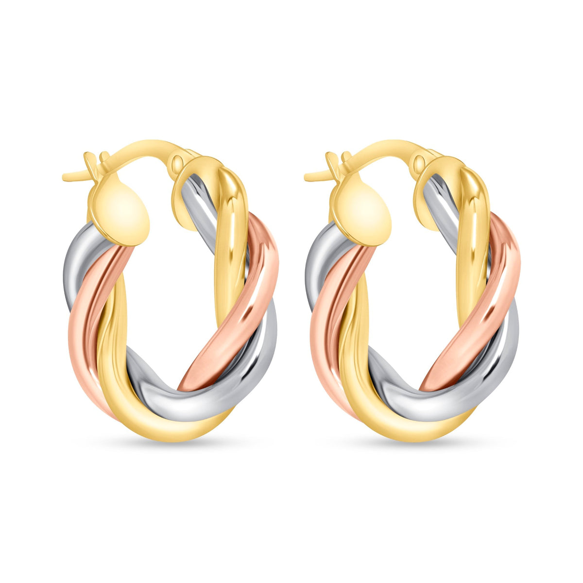 14K Gold Tri Color Twisted Hoop Earrings Earring ABGE-126-G  - Abtin & Co.