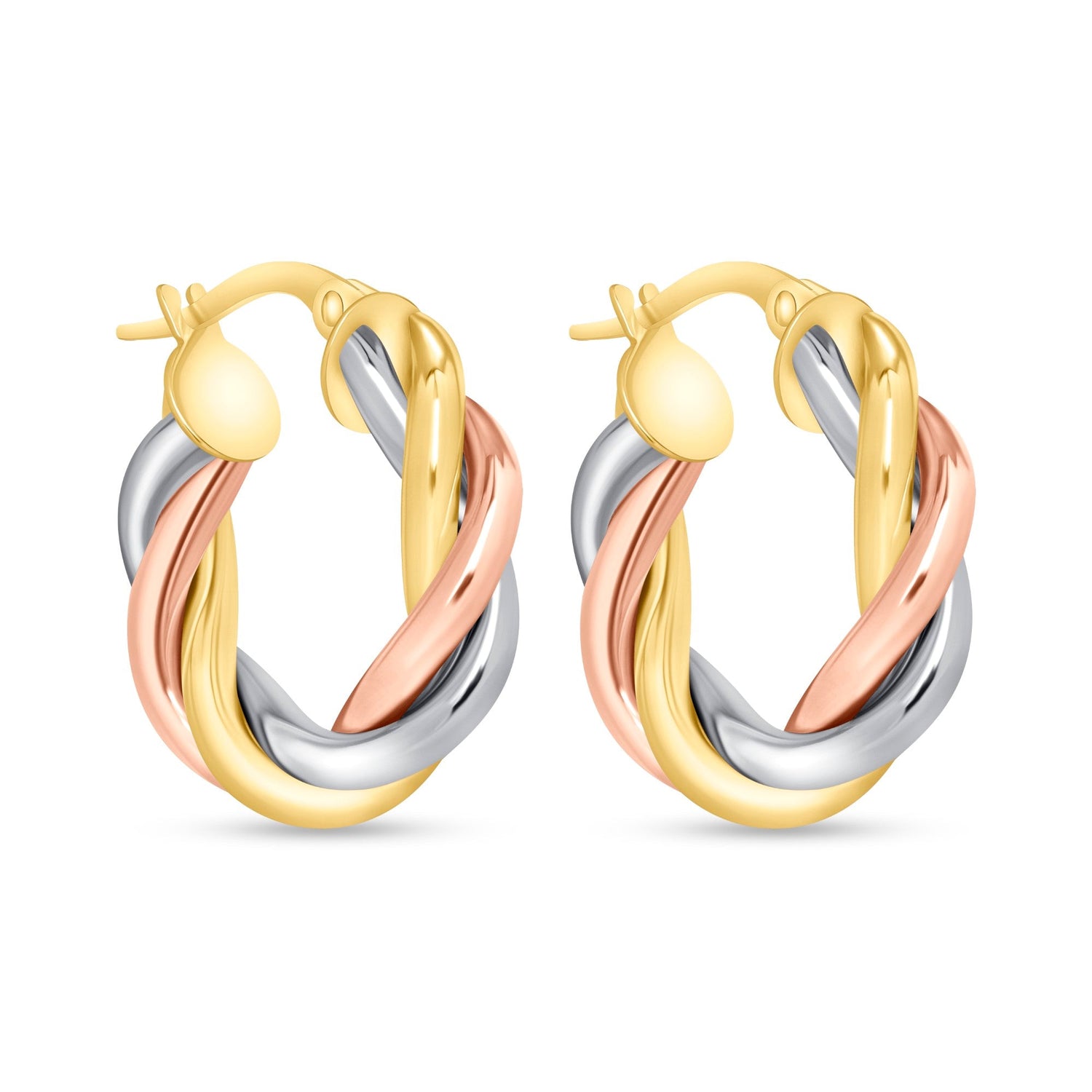 14K Gold Tri Color Twisted Hoop Earrings Earring ABGE-126-G  - Abtin & Co.