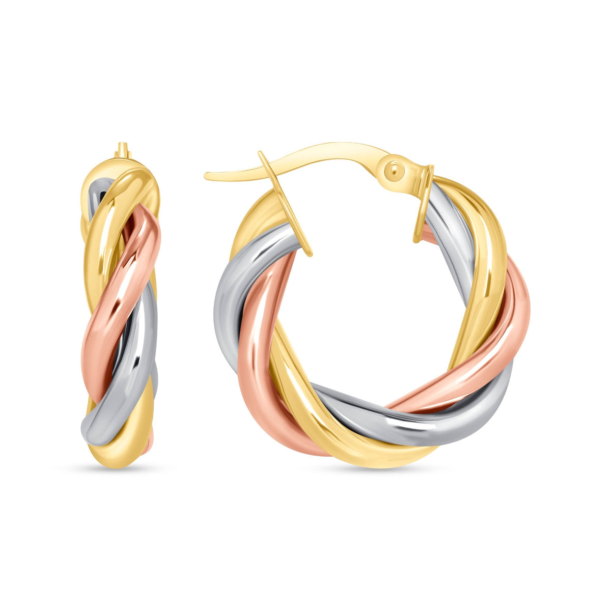 14K Gold Tri Color Twisted Hoop Earrings Earring ABGE-126-G  - Abtin & Co.