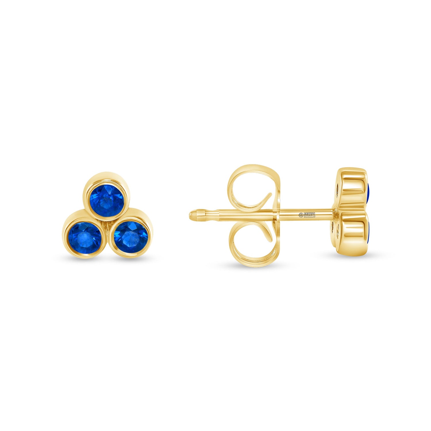 14K Gold Trio Blue Sapphire Stud Earrings Earring ABE-149-BSF  -2  - Abtin & Co.