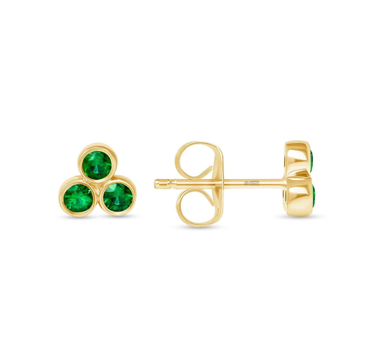 14K Gold Trio Emerald Stud Earrings Earring ABE-149-EMF-2  - Abtin & Co.