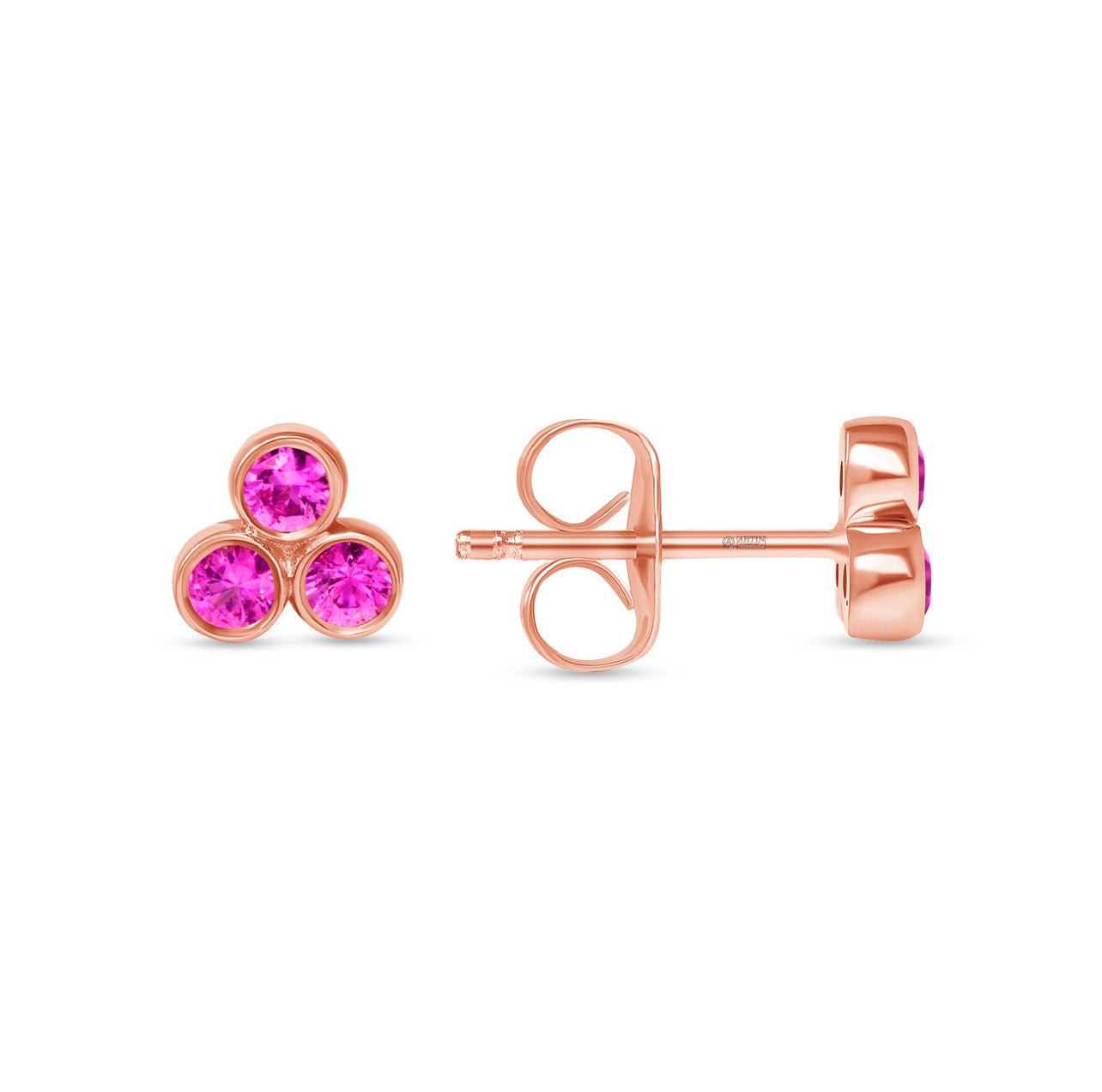 14K Gold Trio Pink Sapphire Stud Earrings Earring ABE-149-PSF-1  - Abtin & Co.