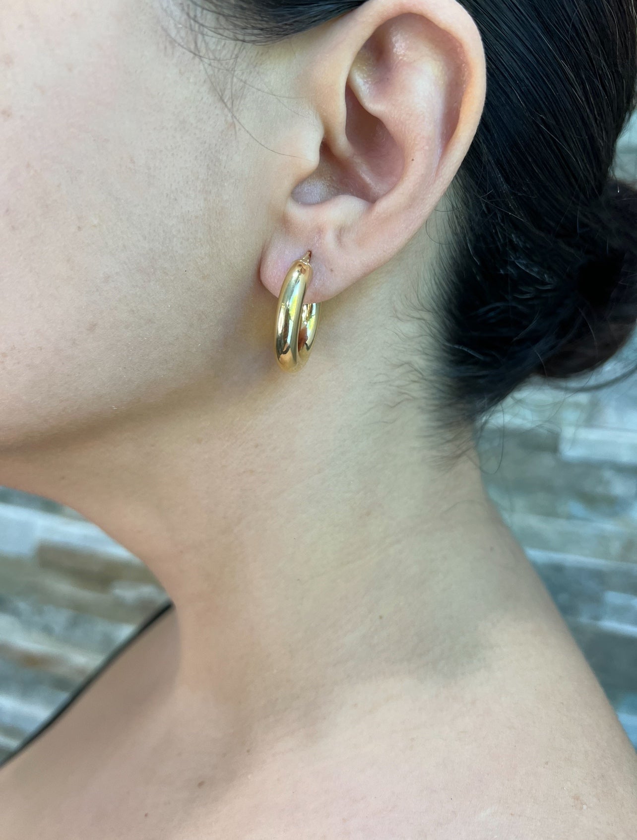 14K Gold Tube Hoop earrings Earring ABGE-101.1-5-G  - Abtin & Co.