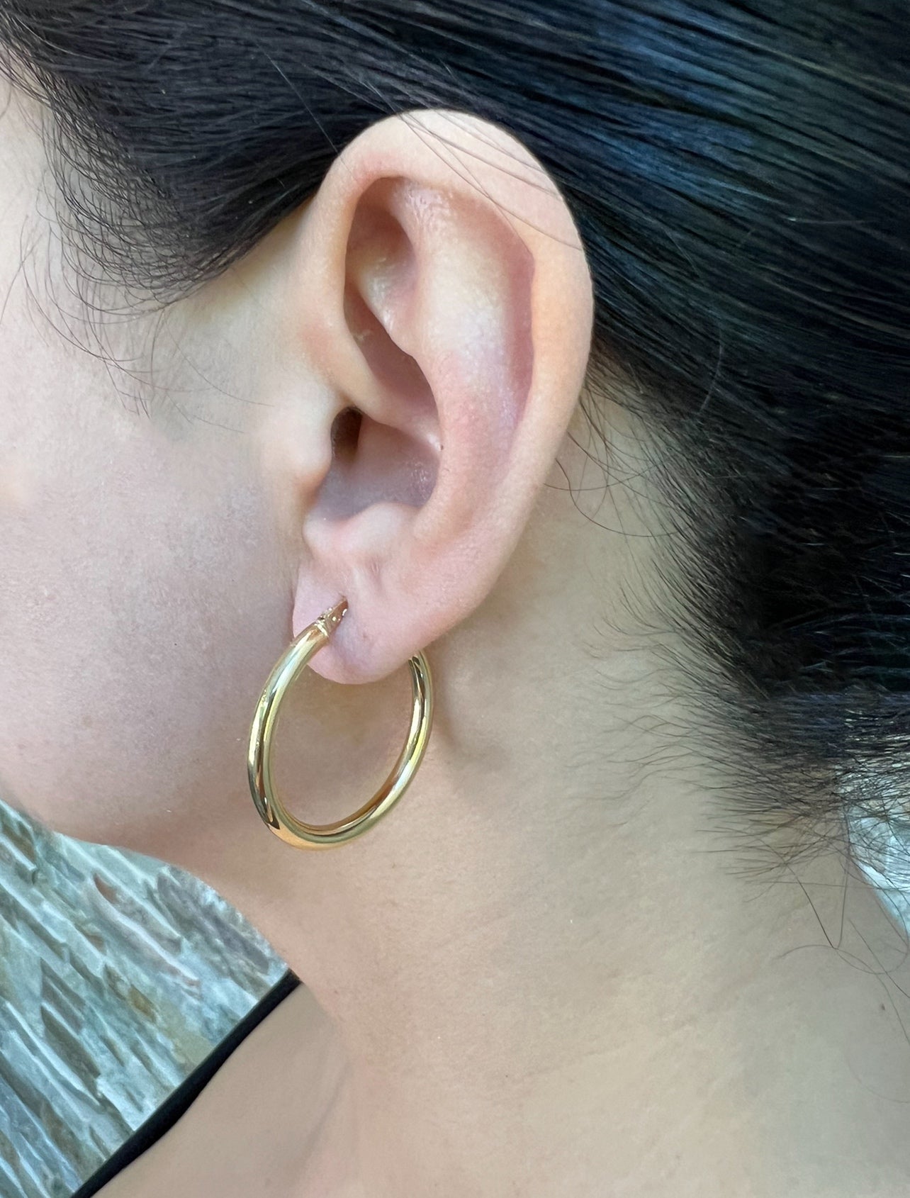 14K Gold Tube Hoop earrings Earring ABGE-101.2-3-G  - Abtin & Co.