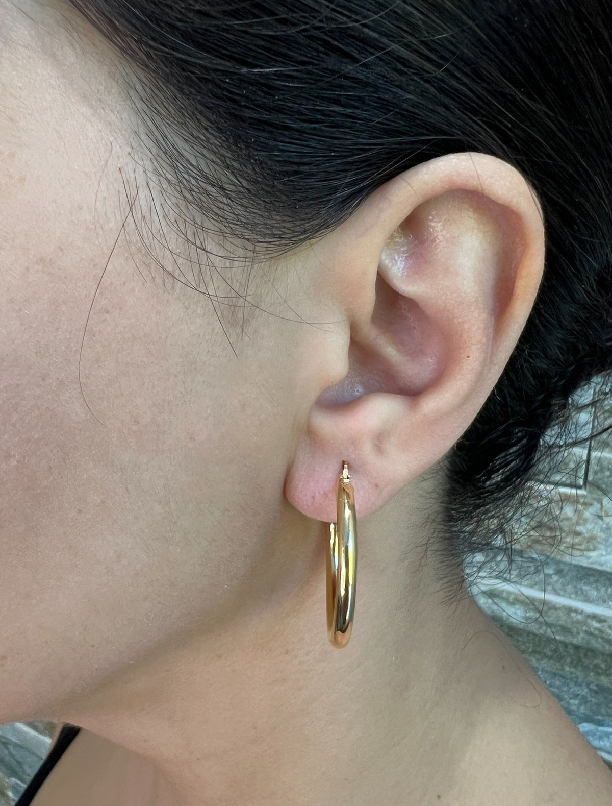 14K Gold Tube Hoop earrings Earring ABGE-101.2-3-G  - Abtin & Co.