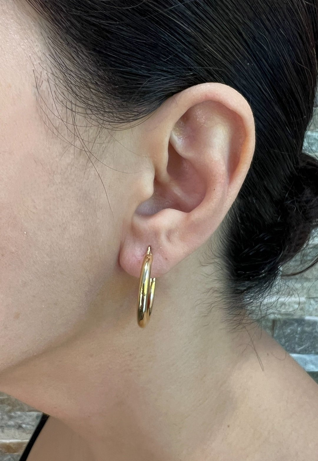 14K Gold Tube Hoop earrings Earring ABGE-101.1-3-G  - Abtin & Co.